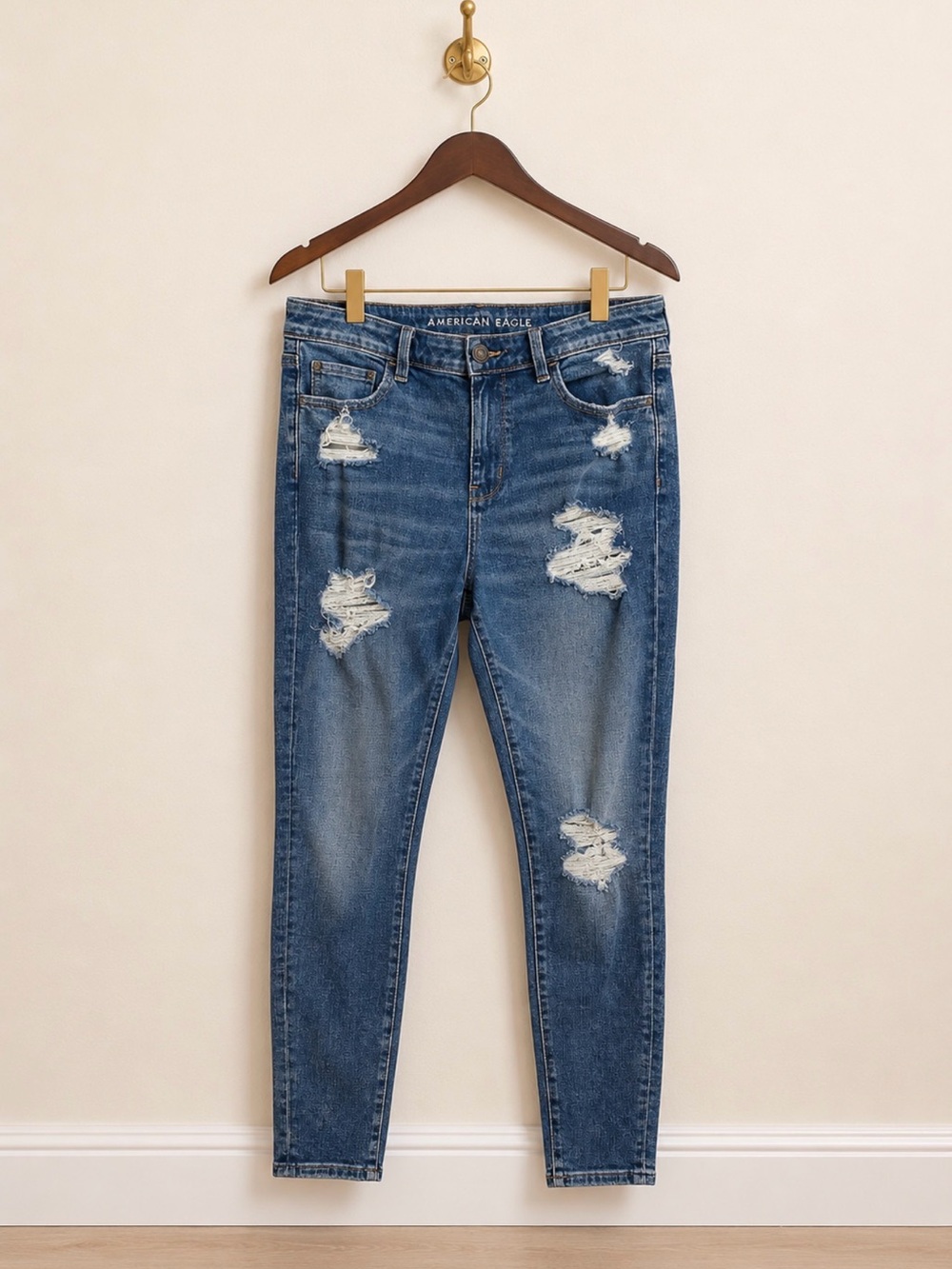 American Eagle Super Stretch Distressed Skinny Jeans 16 Long